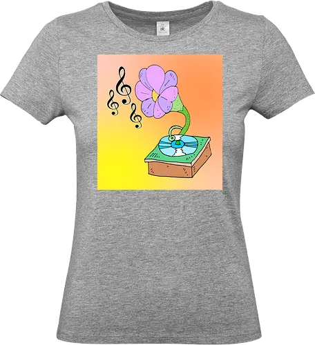 Music Blossom (Musikblüte) - Musik, Blüte, Grammophon, erblühen, surreal, Harmonie, Kunststil, Blume, vintage, künstlerisch, Klang, Anblick, Sinnen, Sinfonie, kreativ, floral, retro, einzigartig, Design, elegant - Standard T-Shirt (Frauen)