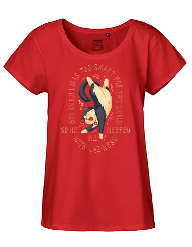 Nerfed with Laziness - cat sleeping, not today, lazy cat, stretching, funny saying, funny quote, nerf, laziness, cat joke, funny cat, memes, internet meme, hilarious, cat meme, vintage colors, retro style - Fairtrade Girl Shirt