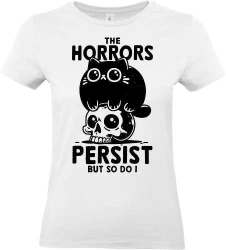 The Horror Survivor - dark art, gothic, spooky, meow, kitten, dark humor, funny, quirky, halloween, black cat, kawaii cute, awkward, horror, skull, fat - Standard T-Shirt (Frauen)