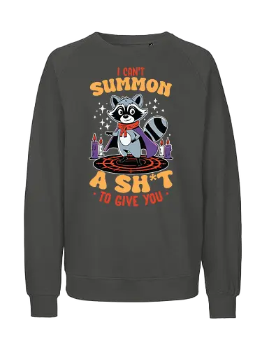 I can't summon a sh*t to give you - raccoon, cartoon, magic, candles, cape, humor, text, graphic, mystical, funny - Fairtrade Sweatshirt