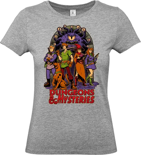 Dungeons and Mysteries - Scooby Gang, Scooby-doo, Scooby, Mystery, Mystery Machine, The Mystery Machine, Vintage, Retro Vintage, Retro, Animation, Tv Show, Rpg, Role-play, Role-playing, Dungeon Master, Pen and Paper, Pen and paper, Dungeon, Dark Fantasy, Fantasy, Adventure, Pen and Paper, D20, Beholder, Wizard, Knight, Warrior, Archer - Standard T-Shirt (Frauen)