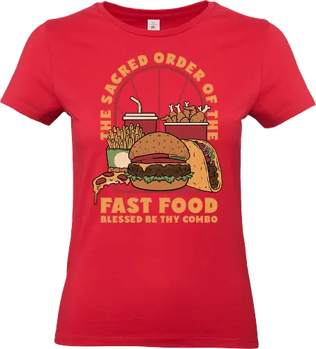 Sacred Order of Fast Food - fast food, ice cream, pizza, burgers, popsicles, tacos, fries, lettering, fried chicken, eating, hungry, funny - Standard T-Shirt (Frauen)
