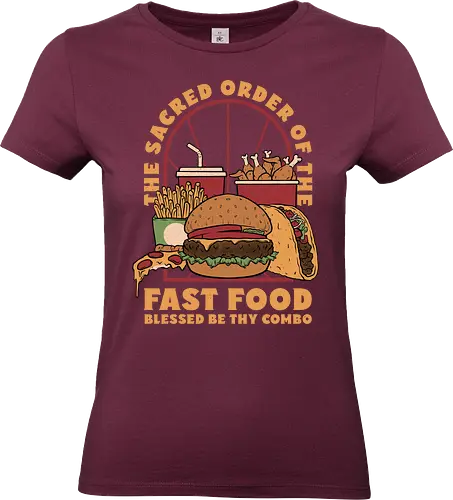 Sacred Order of Fast Food - fast food, ice cream, pizza, burgers, popsicles, tacos, fries, lettering, fried chicken, eating, hungry, funny - Standard T-Shirt (Frauen)
