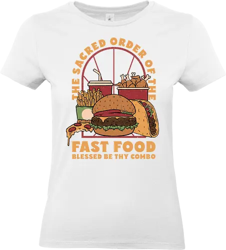 Sacred Order of Fast Food - fast food, ice cream, pizza, burgers, popsicles, tacos, fries, lettering, fried chicken, eating, hungry, funny - Standard T-Shirt (Frauen)