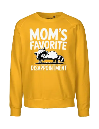 Mom's Favorite Disappointment - raccoon, humorous, cartoon, sarcastic, monochromatic, funny, animal, playful, resting - Fairtrade Sweatshirt