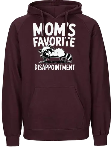Mom's Favorite Disappointment - raccoon, humorous, cartoon, sarcastic, monochromatic, funny, animal, playful, resting - Fairtrade Hoodie