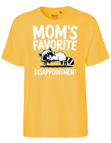 Mom's Favorite Disappointment - raccoon, humorous, cartoon, sarcastic, monochromatic, funny, animal, playful, resting - Fairtrade T-Shirt