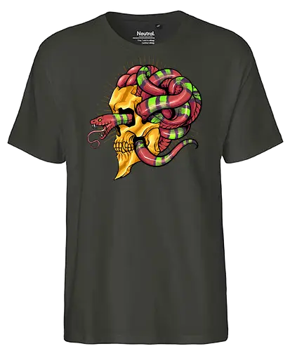 snake brain  - snake, brain, skull, myth, skeleton, art, poison, animal, darkart, tattoo, golden - Fairtrade T-Shirt