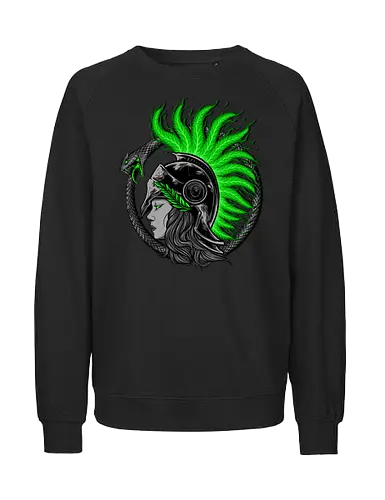 athena warrior  - athena, godness, marijuana, cannabis, nocturnal, wild, animal, wolf, owl, night, insomnia, coffee, beast, jungle, forest, horror, art, illustration, night vision - Fairtrade Sweatshirt