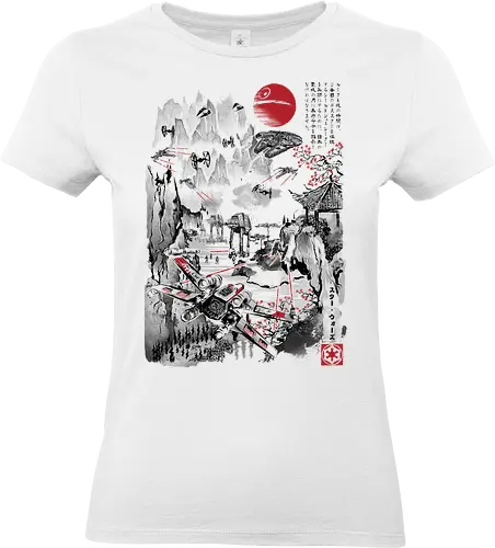 Last battle of the galaxy civil war - galaxy, space, movies, retro, japanese art, japan, sumi e, moon, battle - Standard T-Shirt (Frauen)