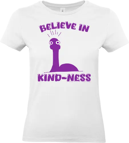 Believe in Kind-Ness (Glaube an Freundlichkeit) - Freundlichkeit, Nessie, Loch Ness, Cartoon, Design, Positivität, skurril, Humor, süß, einzigartig, lustig, Monster, Seeungeheuer, mystisch, mysteriös, guter Vibe, Spaß, Botschaft, Comic, niedlich, fantasievoll, Schottland, Legende, Kreatur, fröhlich, cryptid, kawaii, cute - Standard T-Shirt (Frauen)