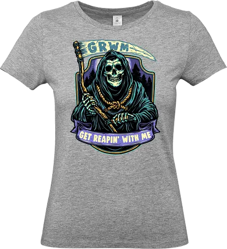 Get Reapin’ With Me - Reaper, grim reaper, skeleton, horror, Halloween, death, funny - Standard T-Shirt (Frauen)