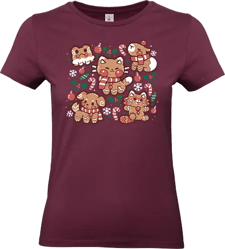 Festive Gingerbread Animals - animal cookies, gingerbread, Christmas gingerbread, cookies, holiday animals, Christmas animals, Tierplätzchen, Lebkuchen, Weihnachtslebkuchen, Plätzchen, Urlaubstiere, Weihnachtstiere, Katze, Hund, Wasserschwein, Waschbär, Frosch, Weihnachtsplätzchen, Wintertier, niedliche Weihnachten - Standard T-Shirt (Frauen)