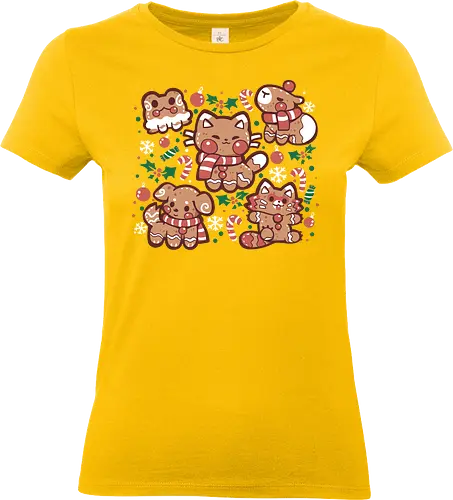 Festive Gingerbread Animals - animal cookies, gingerbread, Christmas gingerbread, cookies, holiday animals, Christmas animals, Tierplätzchen, Lebkuchen, Weihnachtslebkuchen, Plätzchen, Urlaubstiere, Weihnachtstiere, Katze, Hund, Wasserschwein, Waschbär, Frosch, Weihnachtsplätzchen, Wintertier, niedliche Weihnachten - Standard T-Shirt (Frauen)
