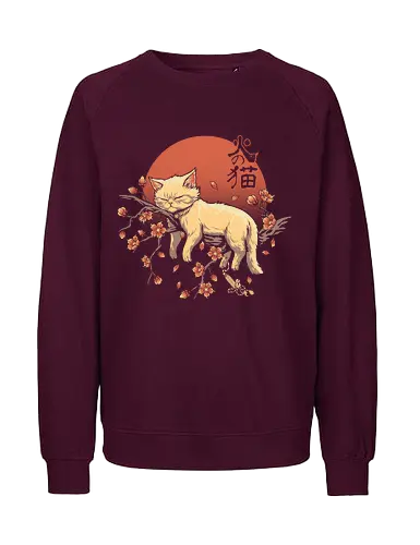 Sleeping Cat on Sakura - cat, cat lover, kitten, kitty, pop art, japanese, sakura, ukiyo-e, pet, japan graphic design, vintage colors, retro design, cute cat, cat meme, parody, funny, meme, joke, animals - Fairtrade Sweatshirt
