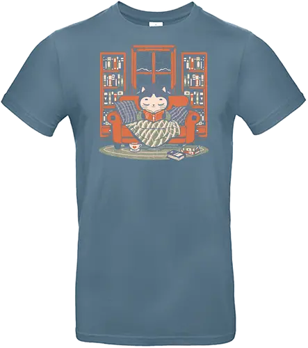 Cozy Book Winter Cat - Cute, Fun, Funny, Cat, Winter, Book, Books, Bookworm, Cozy, Weather, Pet, Coffee, Tea, Warm, Library - Standard T-Shirt