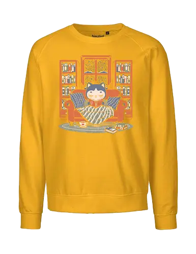 Cozy Book Winter Cat - Cute, Fun, Funny, Cat, Winter, Book, Books, Bookworm, Cozy, Weather, Pet, Coffee, Tea, Warm, Library - Fairtrade Sweatshirt