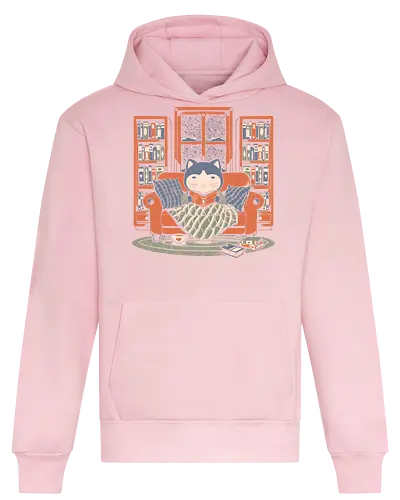 Cozy Book Winter Cat - Cute, Fun, Funny, Cat, Winter, Book, Books, Bookworm, Cozy, Weather, Pet, Coffee, Tea, Warm, Library - Heavyweight Hoodie