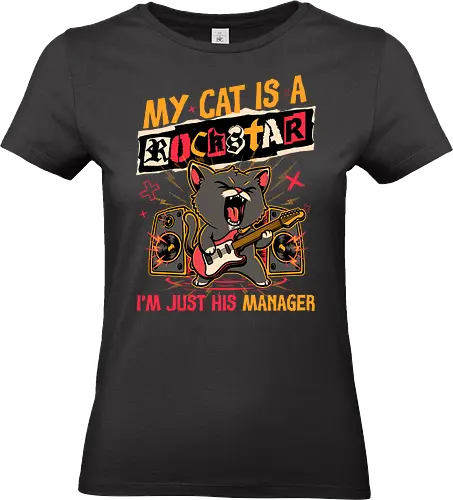 Rockstar Cat Manager - cool, funny, cat, black cat, rockstar, metal, heavy metal, punk, rock, rock and rool, music, pet, joke, cute, screaming - Standard T-Shirt (Frauen)