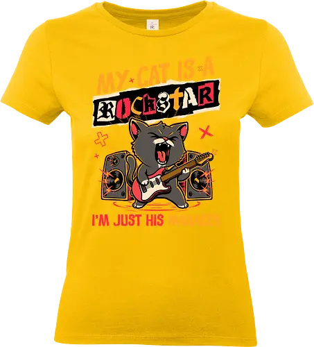 Rockstar Cat Manager - cool, funny, cat, black cat, rockstar, metal, heavy metal, punk, rock, rock and rool, music, pet, joke, cute, screaming - Standard T-Shirt (Frauen)