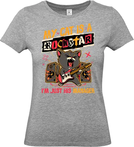 Rockstar Cat Manager - cool, funny, cat, black cat, rockstar, metal, heavy metal, punk, rock, rock and rool, music, pet, joke, cute, screaming - Standard T-Shirt (Frauen)