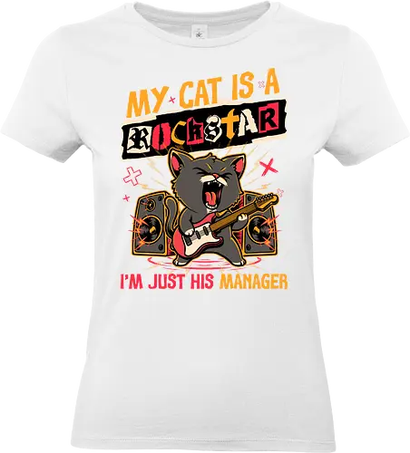 Rockstar Cat Manager - cool, funny, cat, black cat, rockstar, metal, heavy metal, punk, rock, rock and rool, music, pet, joke, cute, screaming - Standard T-Shirt (Frauen)