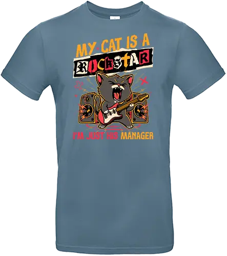 Rockstar Cat Manager - cool, funny, cat, black cat, rockstar, metal, heavy metal, punk, rock, rock and rool, music, pet, joke, cute, screaming - Standard T-Shirt