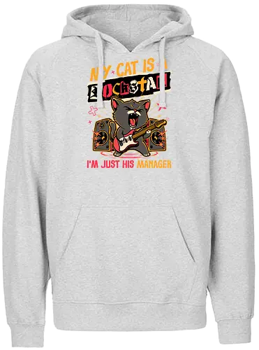 Rockstar Cat Manager - cool, funny, cat, black cat, rockstar, metal, heavy metal, punk, rock, rock and rool, music, pet, joke, cute, screaming - Fairtrade Hoodie