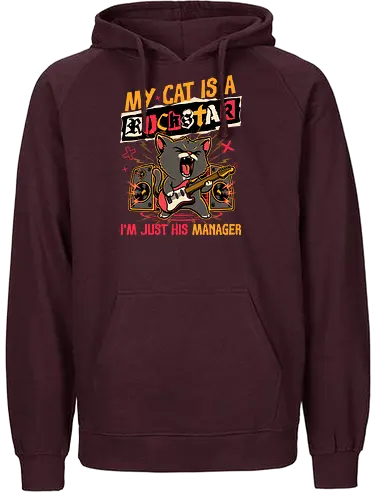 Rockstar Cat Manager - cool, funny, cat, black cat, rockstar, metal, heavy metal, punk, rock, rock and rool, music, pet, joke, cute, screaming - Fairtrade Hoodie