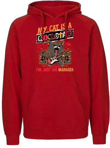 Rockstar Cat Manager - cool, funny, cat, black cat, rockstar, metal, heavy metal, punk, rock, rock and rool, music, pet, joke, cute, screaming - Fairtrade Hoodie