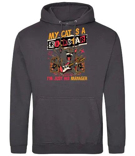 Rockstar Cat Manager - cool, funny, cat, black cat, rockstar, metal, heavy metal, punk, rock, rock and rool, music, pet, joke, cute, screaming - Standard Hoodie