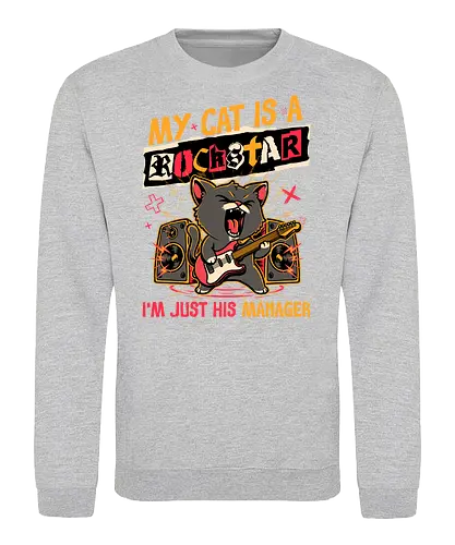 Rockstar Cat Manager - cool, funny, cat, black cat, rockstar, metal, heavy metal, punk, rock, rock and rool, music, pet, joke, cute, screaming - Sweatshirt