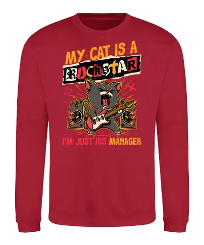 Rockstar Cat Manager - cool, funny, cat, black cat, rockstar, metal, heavy metal, punk, rock, rock and rool, music, pet, joke, cute, screaming - Sweatshirt