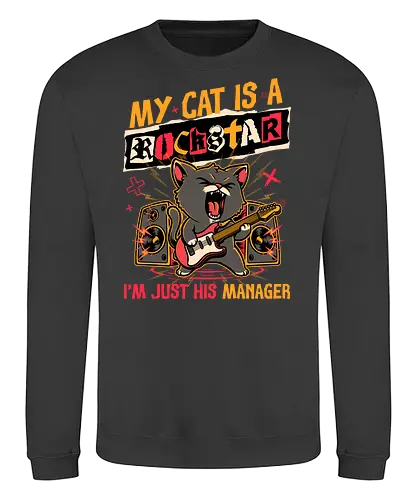 Rockstar Cat Manager - cool, funny, cat, black cat, rockstar, metal, heavy metal, punk, rock, rock and rool, music, pet, joke, cute, screaming - Sweatshirt