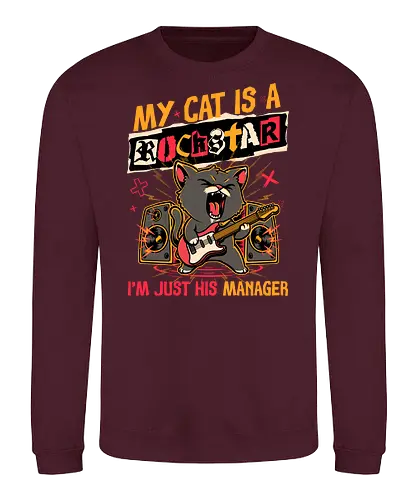 Rockstar Cat Manager - cool, funny, cat, black cat, rockstar, metal, heavy metal, punk, rock, rock and rool, music, pet, joke, cute, screaming - Sweatshirt