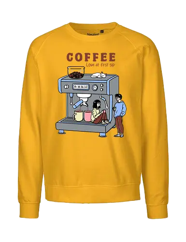 Love at First Sip - coffee, coffee drink, i love coffee, sipping coffee, coffee machine, espresso, caffeine, coffee lover - Fairtrade Sweatshirt