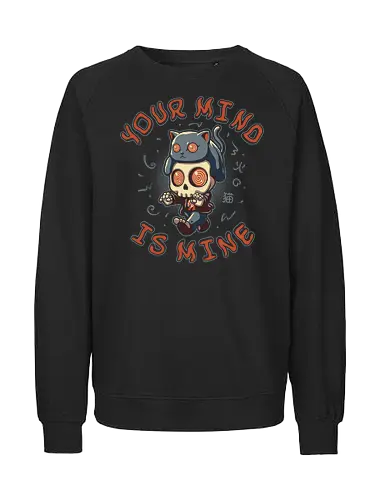 Mind Control - cat lovers, mind control, zombie, chibi, kawaii, funny cat, cute cat, cat joke, cat mom, cat lady, internet meme, hilarious, cat meme, vintage colors, retro style - Fairtrade Sweatshirt