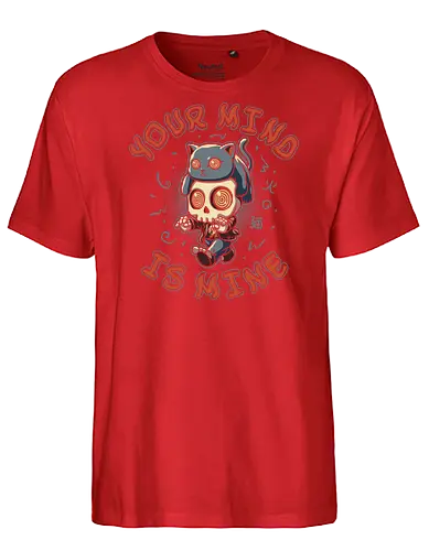 Mind Control - cat lovers, mind control, zombie, chibi, kawaii, funny cat, cute cat, cat joke, cat mom, cat lady, internet meme, hilarious, cat meme, vintage colors, retro style - Fairtrade T-Shirt