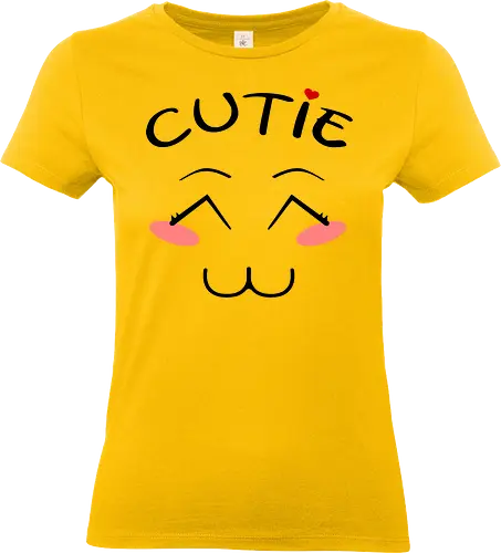 Cutie Cute Kawaii Face (Süßes Kawaii-Gesicht) - kawaii Gesicht, japanischer Anime Stil, süßes Design, Cutie Schriftzug, niedliche Wangen, Anime Vibes, rotes Herz, verspielte Grafik, niedliche Ästhetik, Kawaii Liebhaber, rosa Wangen, ausdrucksstarke Augen, japanisches Design, verspielte Kunst, minimalistisches Kawaii, Anime Fans, süßer Stil, charmantes Design, valentine's day, Valentinstag, fröhliches Design, Herz Akzent, Cartoon Gesicht, Liebe Akzent, Pastell Liebhaber, süße Ausdrücke, lustiger Vibe - Standard T-Shirt (Frauen)