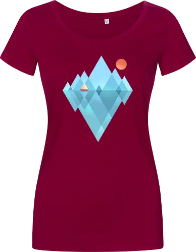Iceberg - geometric, abstract, arctic, boat, colorful, iceberg, minimalism, minimalist, modern art, nature, nordic, sea, simple, sun, geometrical designs - Damen T-Shirt