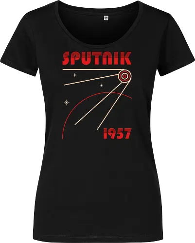 Sputnik 1957 Minimal Design - sputnik, abstract, astronaut, explore, geometric, minimalist, nostalgia, retro, russia, russian, science, space, space race, stars, vintage - Damen T-Shirt