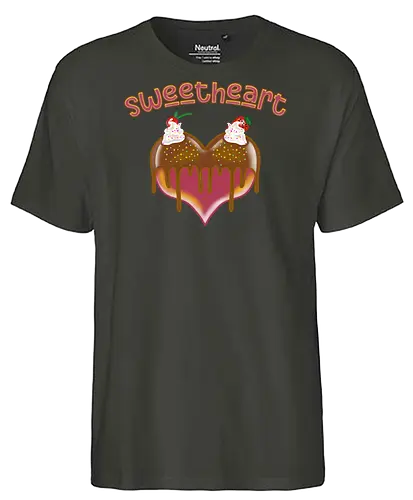 Sweetheart (Herzallerliebst) - kreativ, Geschenk, Valentinstag, bezaubernd, Herzmotiv, Naschkatze, Spaß, Cartoon, Design, einzigartig, Herz, süß, Desserts, Süßigkeiten, romantisch, Liebe, kawaii, niedlich, charmant, verspielt - Fairtrade T-Shirt