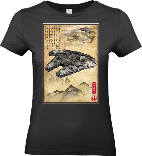 Escape from cloud city woodblock - retro, rebel, 70s, movies, films, date, galaxy, star, japanese art, woodblock, japan, millenium falcon - Standard T-Shirt (Frauen)