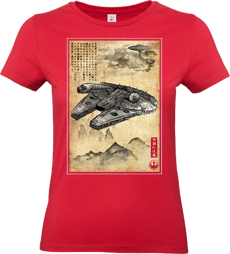 Escape from cloud city woodblock - retro, rebel, 70s, movies, films, date, galaxy, star, japanese art, woodblock, japan, millenium falcon - Standard T-Shirt (Frauen)