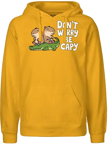 Don't Worry Be Capy - capybaras, crocodile, humor, animals, cute, phrase, relaxing, whimsical, cartoon - Fairtrade Hoodie