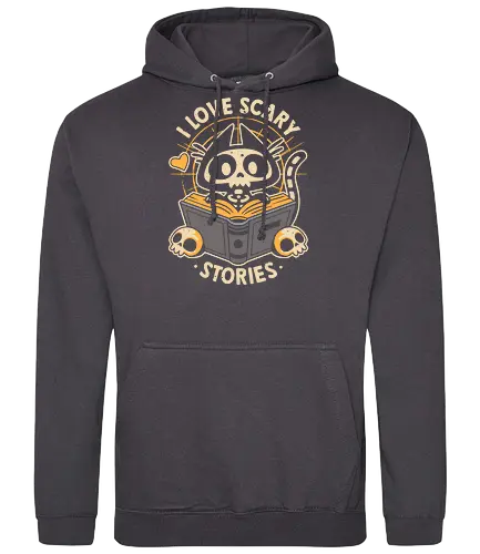 I Love Scary Stories - skull, gothic, horror, love, reading, halloween, literature, dark art, black cat, skeleton, scary, books, book lover, bookworm, cute - Standard Hoodie