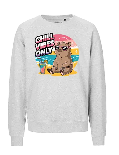 Chill Vibes Only - capybara, beach, sunset, sunglasses, tropical drink, relaxation, chill, ocean, summer, vacation - Fairtrade Sweatshirt