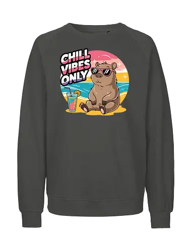 Chill Vibes Only - capybara, beach, sunset, sunglasses, tropical drink, relaxation, chill, ocean, summer, vacation - Fairtrade Sweatshirt