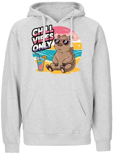 Chill Vibes Only - capybara, beach, sunset, sunglasses, tropical drink, relaxation, chill, ocean, summer, vacation - Fairtrade Hoodie