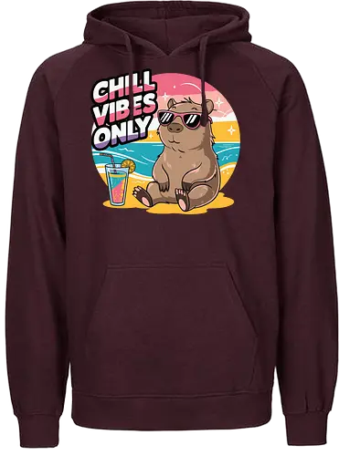 Chill Vibes Only - capybara, beach, sunset, sunglasses, tropical drink, relaxation, chill, ocean, summer, vacation - Fairtrade Hoodie